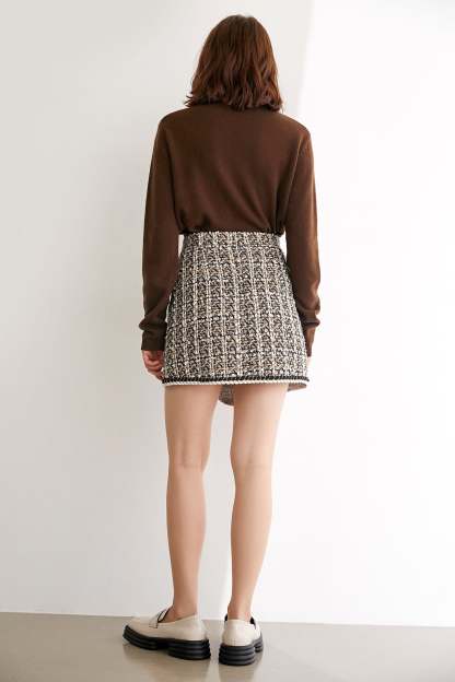 Michal Moccasin Plaid Asymmetrical Skirt