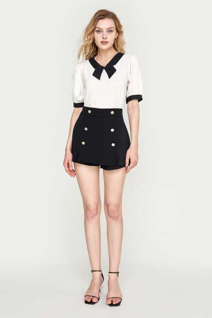 Beige Swiss Dot Short Sleeve Blouse