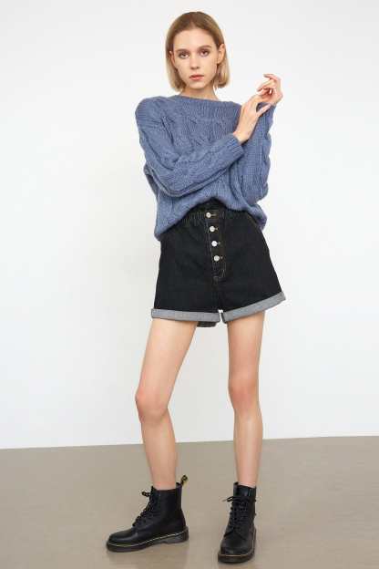 Floella Light Steel Blue Long Sleeve Sweater