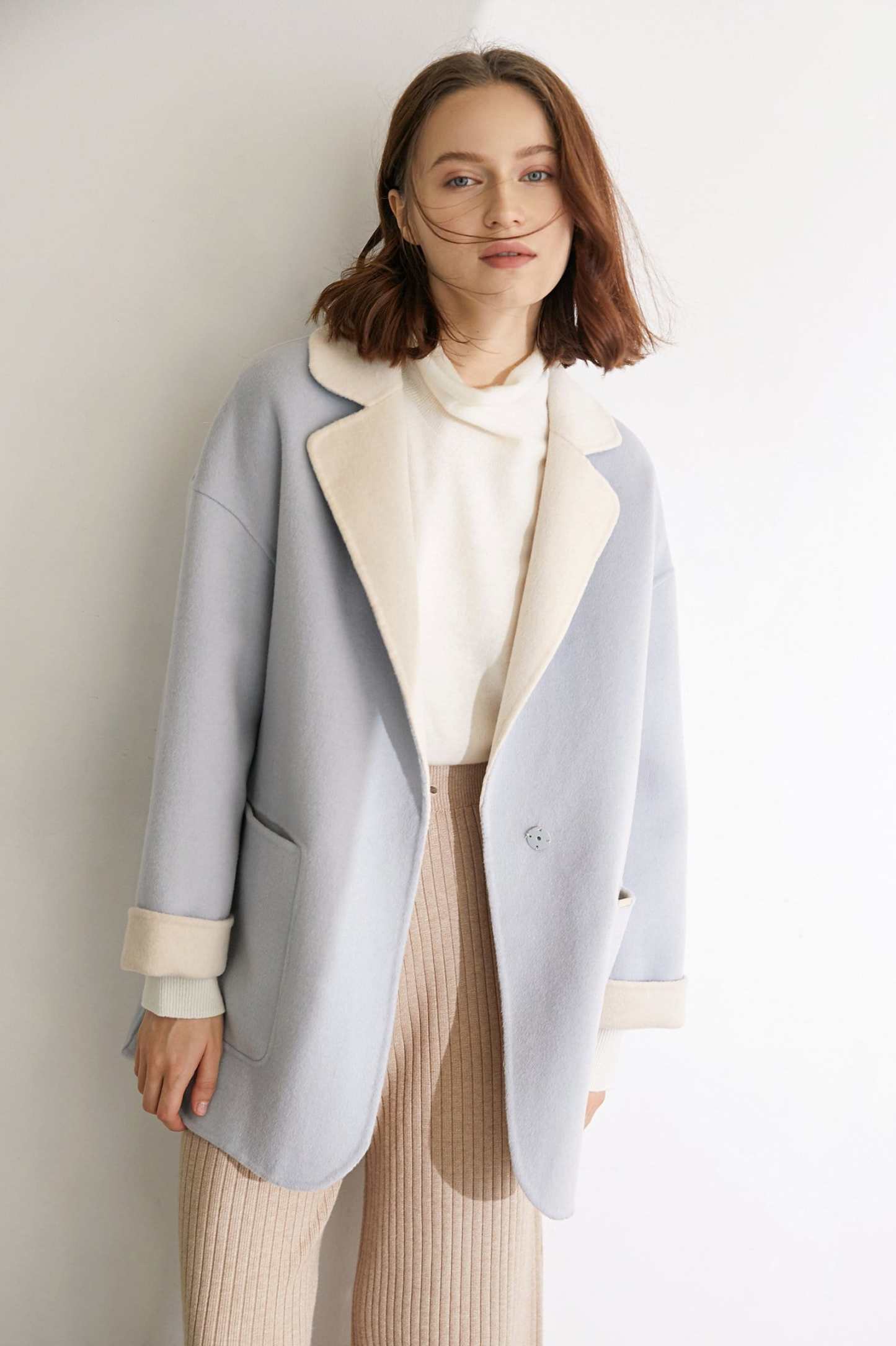 Verge Pale Turquoise Premium Wool Drop Shoulder Coat