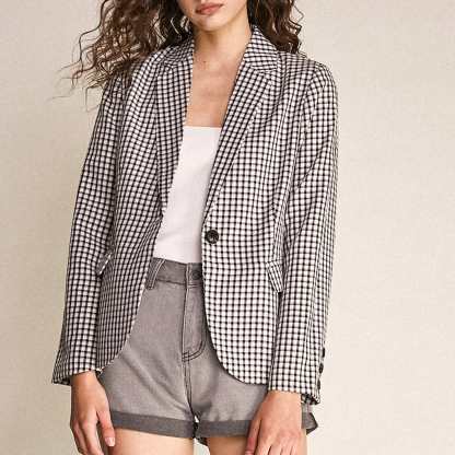 Grey Checked Single-Breasted Blazer