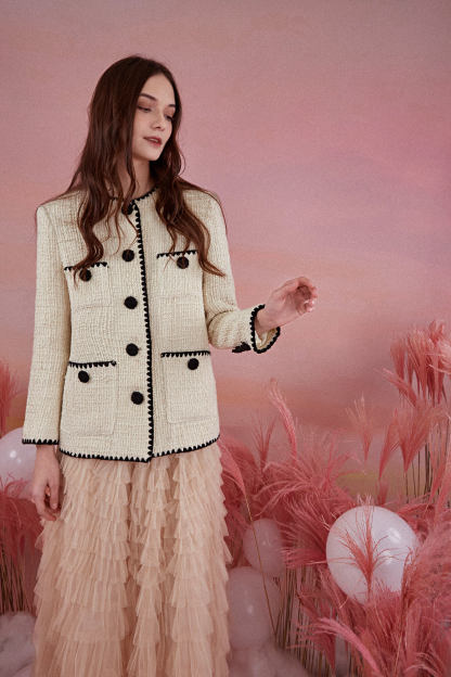 Beige Buttun-Up Patched Pockets Jacket