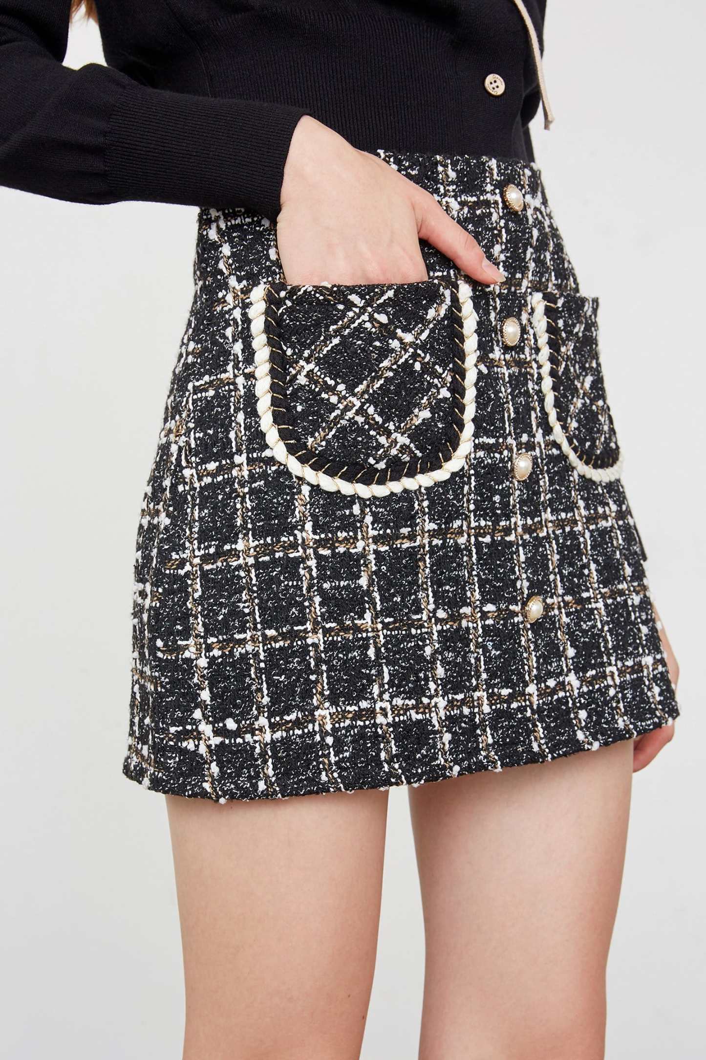 Brisa Black Plaid Skirt Black