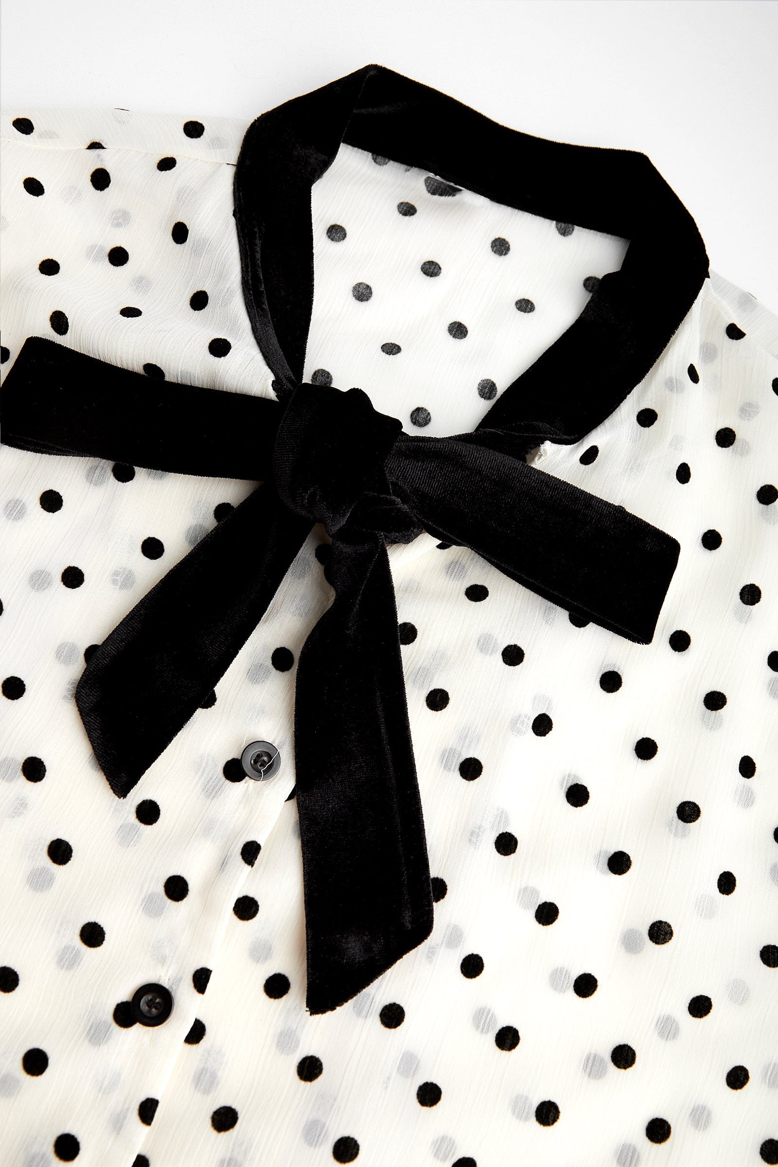 Beige Polka Dot Tie-Neck Blouse