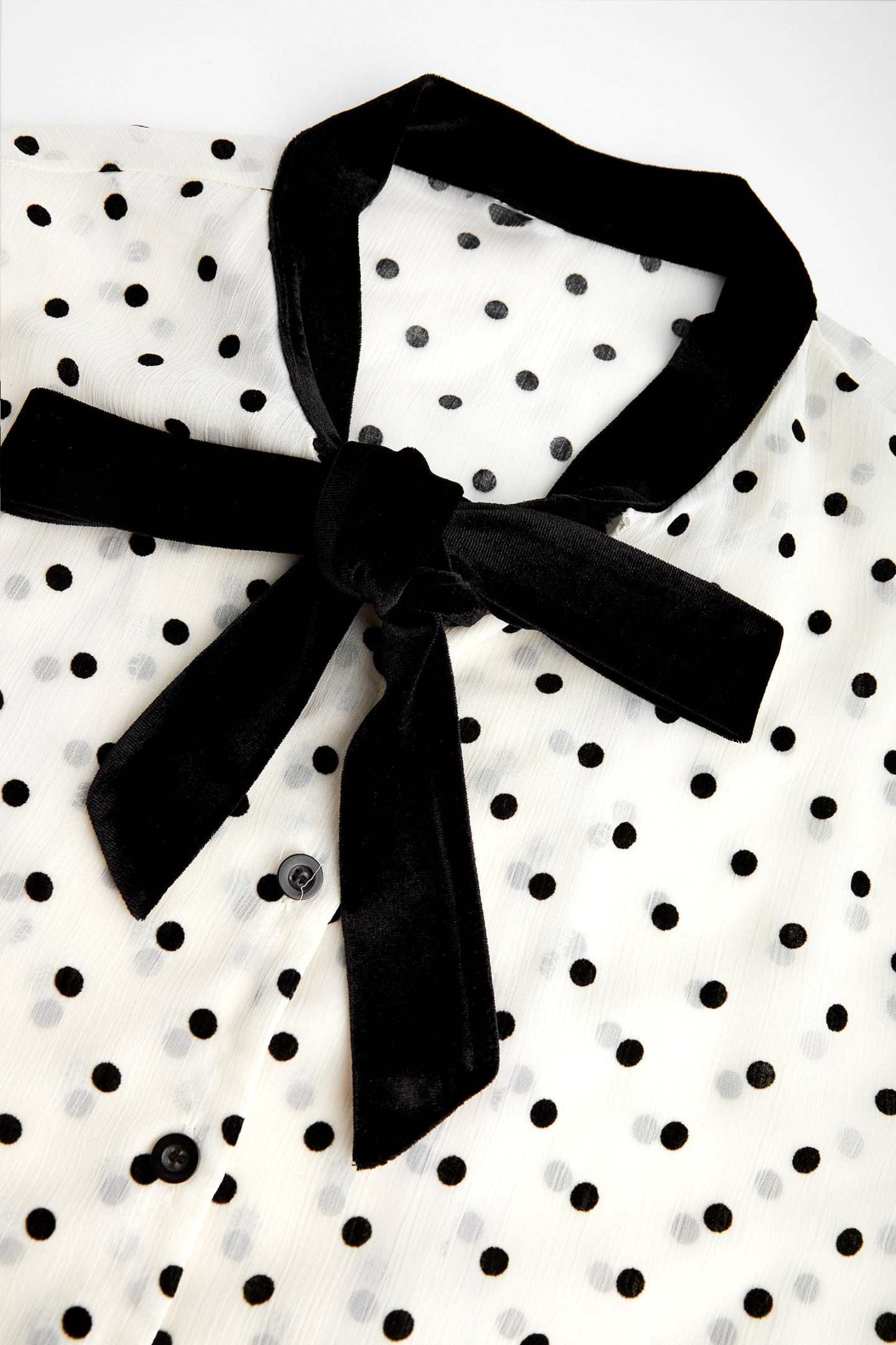 Beige Polka Dot Tie-Neck Blouse
