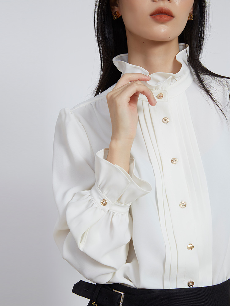 Spring And Summer New Tops Casual French Shirt King Bomb Cost Effective Paragraph Texture Long-Sleeved Shirt Female