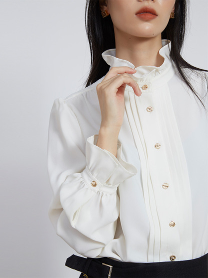 Spring And Summer New Tops Casual French Shirt King Bomb Cost Effective Paragraph Texture Long-Sleeved Shirt Female