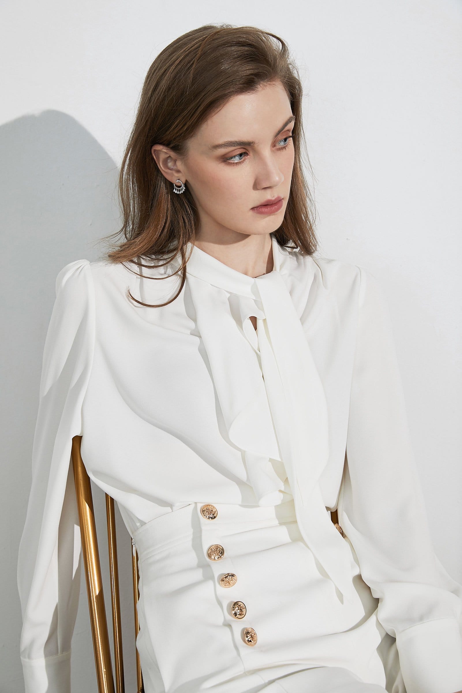 Business Essential White Bow-Tie Blouse