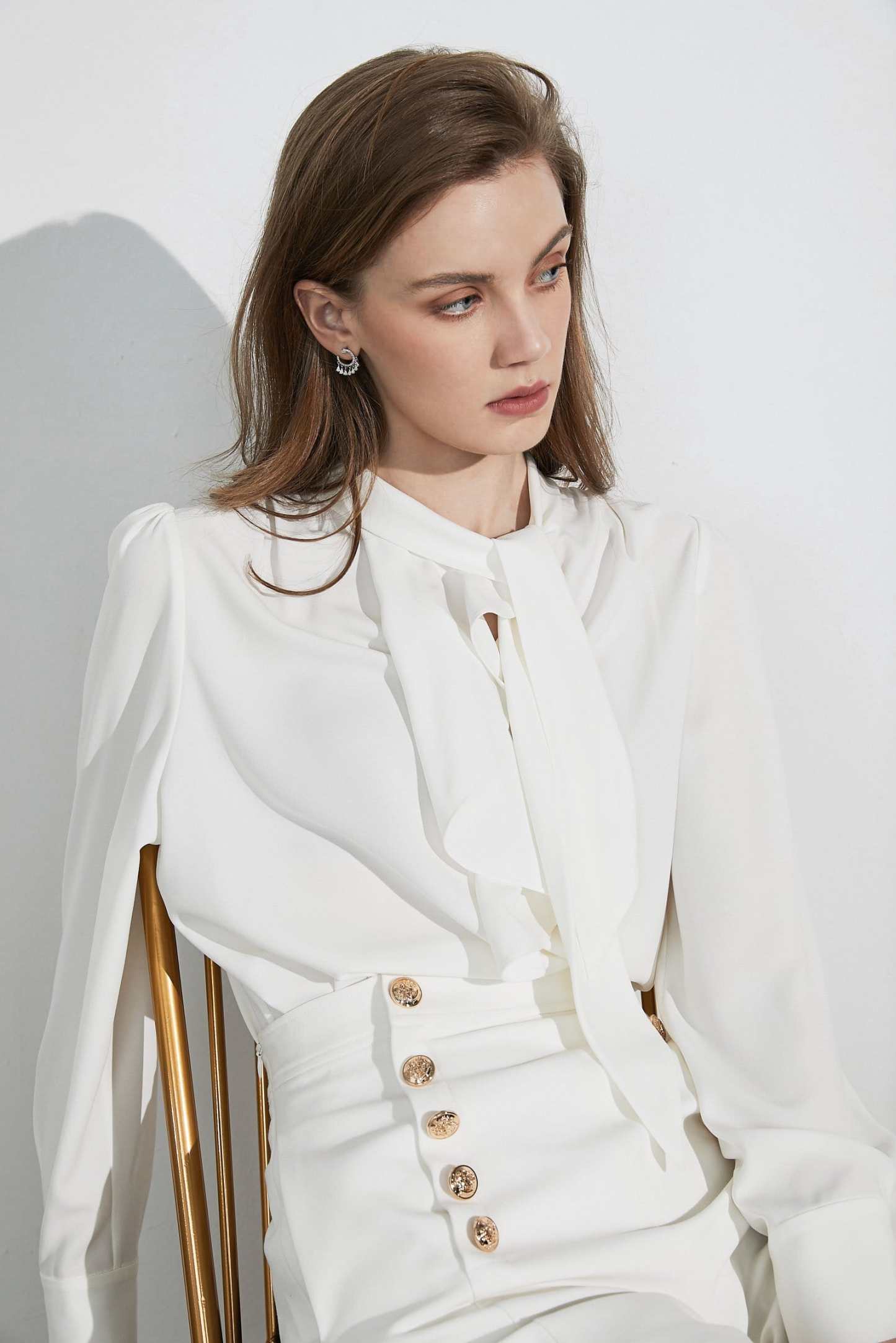 Business Essential White Bow-Tie Blouse