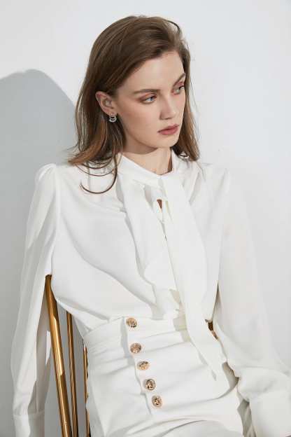 Business Essential White Bow-Tie Blouse