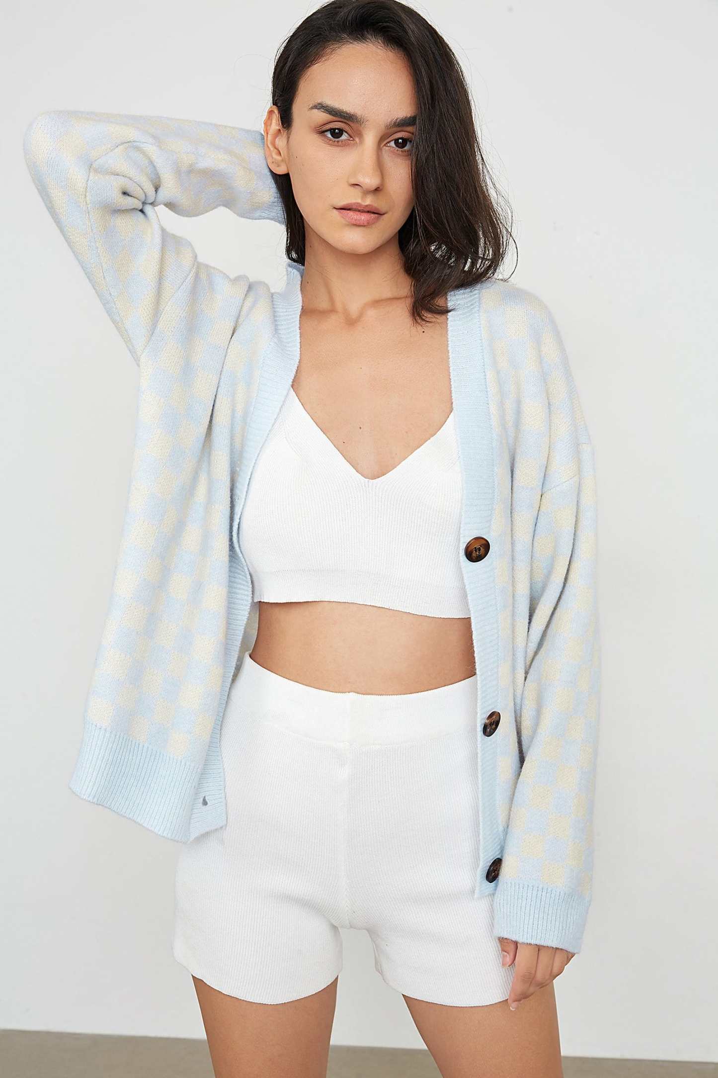 Jaycie Light Blue Plaid Cardigan