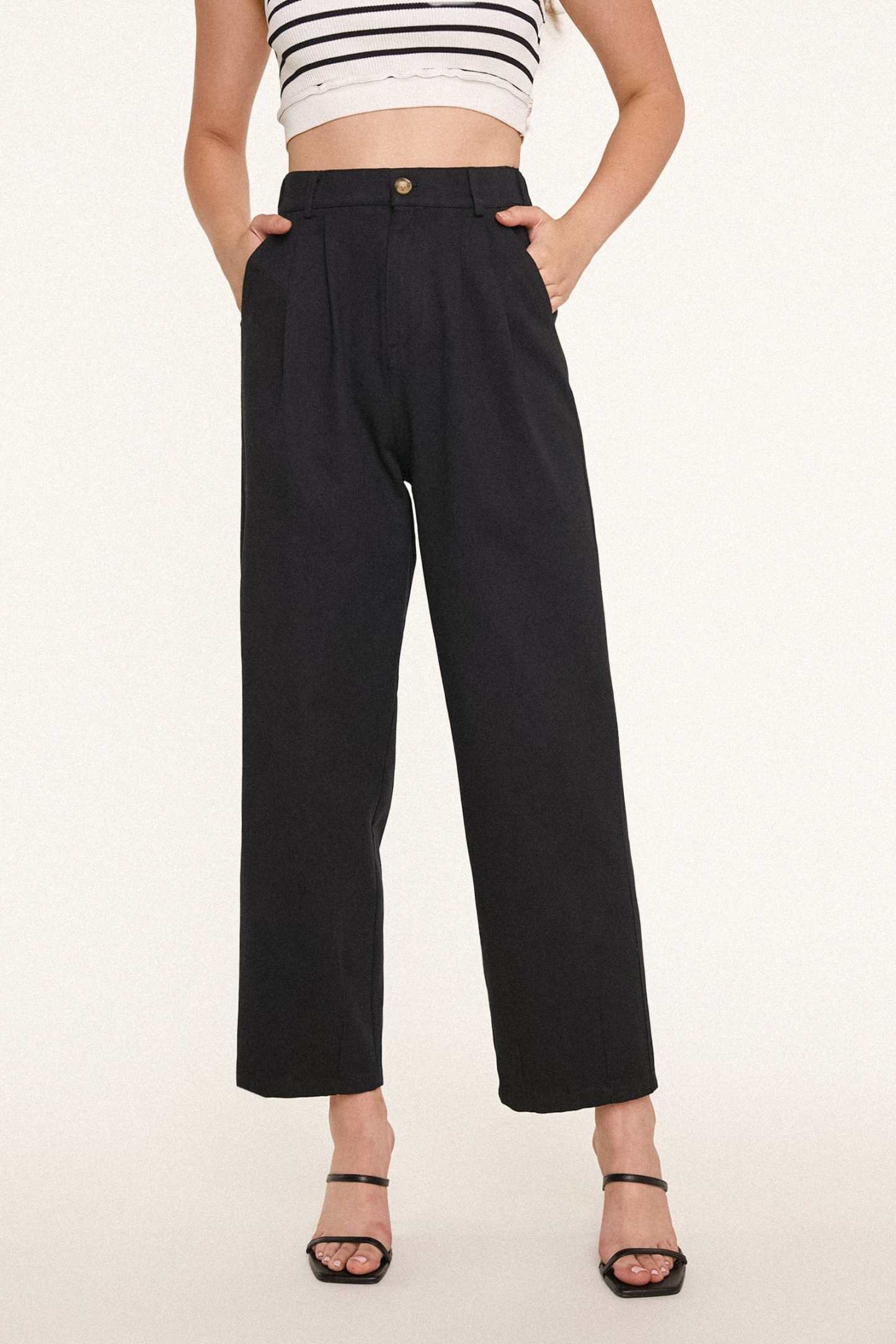 Black Twill Wide Leg Work Pants