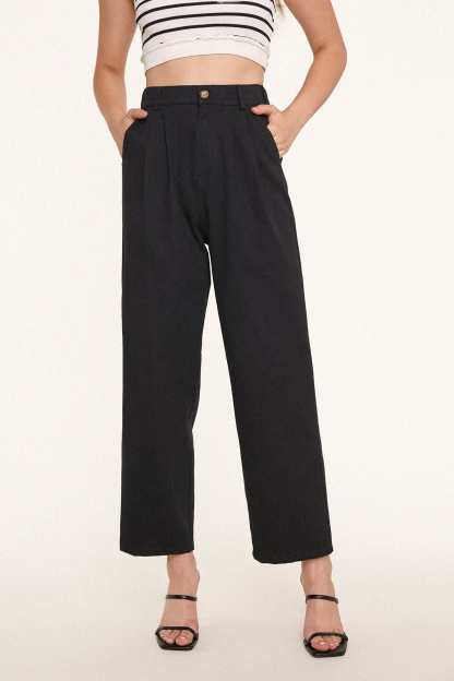 Black Twill Wide Leg Work Pants