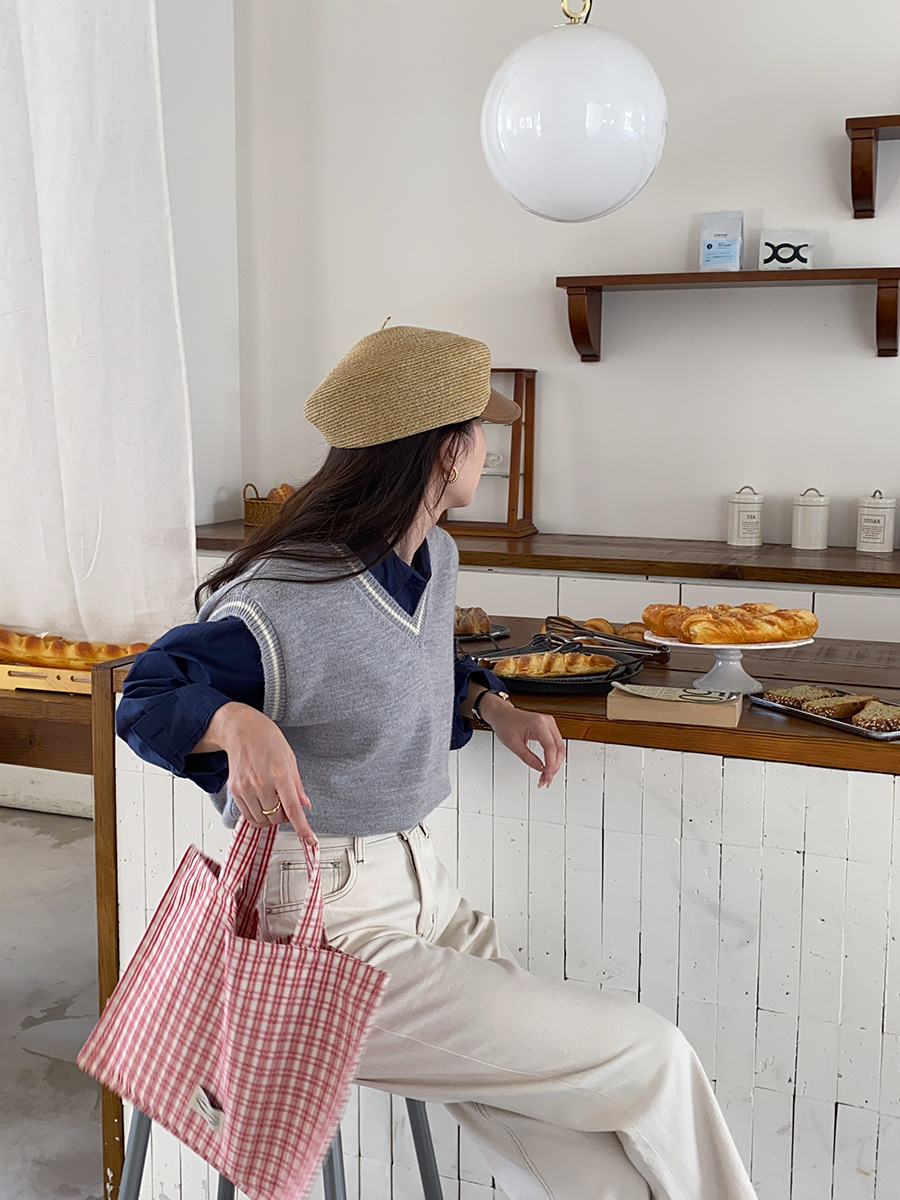 French College Style Milk Sweet Department Gentle Early Autumn Loose v-Neck Pullover Vest Sweater Vest