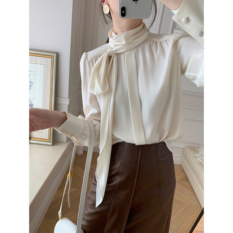 Black Long Sleeve Tie Neck Blouse