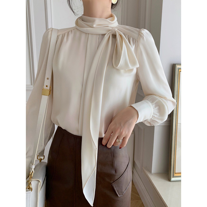 Black Long Sleeve Tie Neck Blouse
