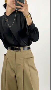 Black Mock Neck Ornamental Lantern Sleeve Blouse
