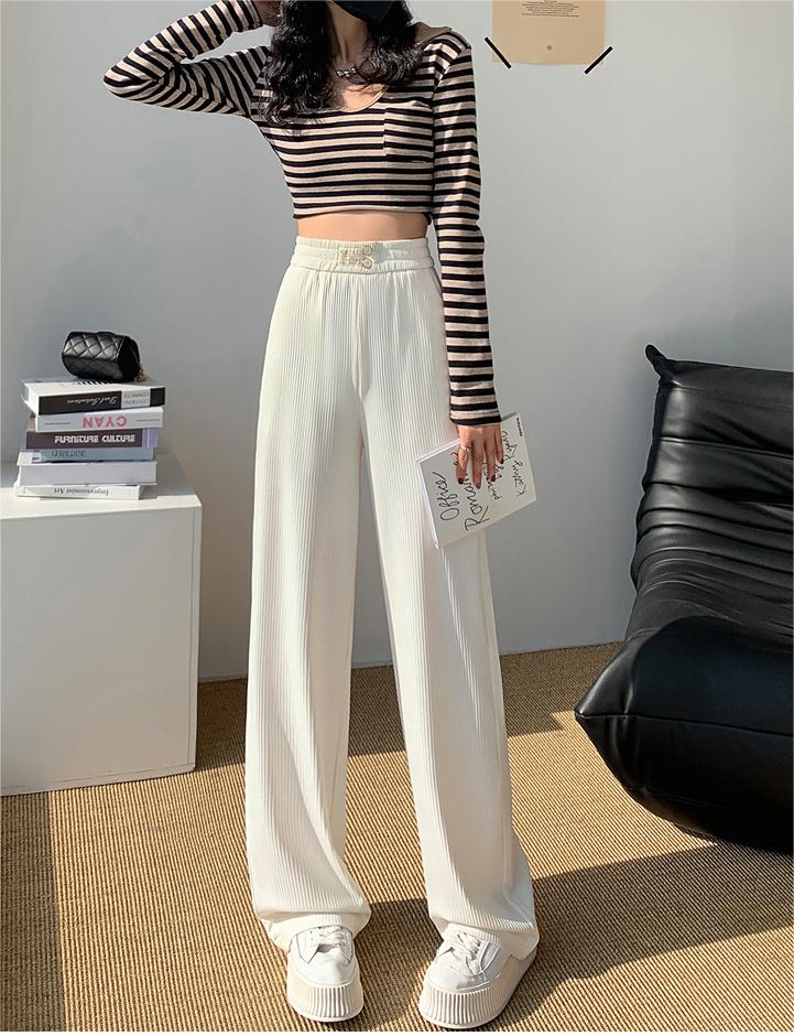 Beige High-Waisted Straight Slacks