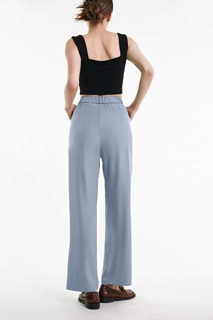 Light Steel Blue  Half Elastic Pleat Detail Wide Leg Suit Pants