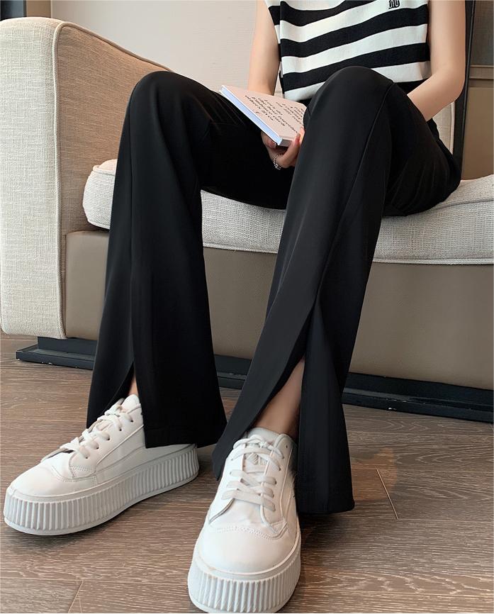 Black Split Wide-Leg Semi-Elastic Blazers