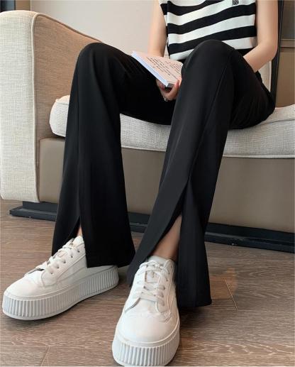 Black Split Wide-Leg Semi-Elastic Blazers