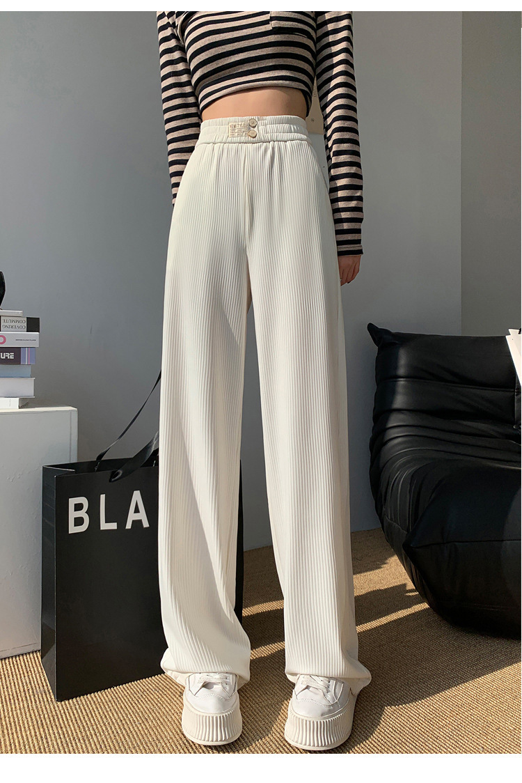 Beige High-Waisted Straight Slacks