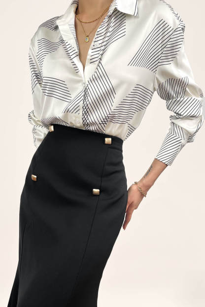 Black High-Rise Ruffle Midi Skirt
