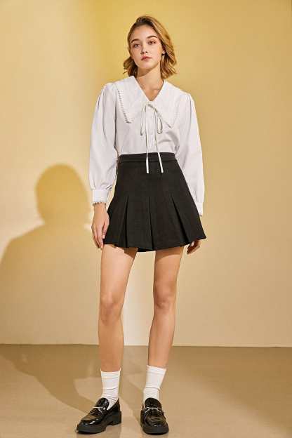 White Lace Trim Button-Up Shirt