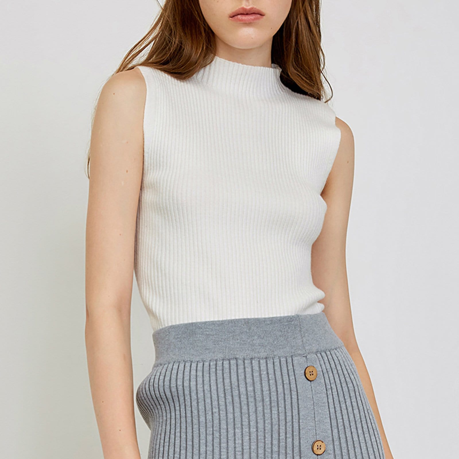 Taryn White High Collar Sleeveless Tank Top