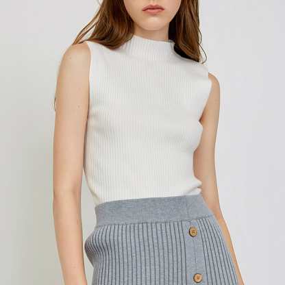 Taryn White High Collar Sleeveless Tank Top