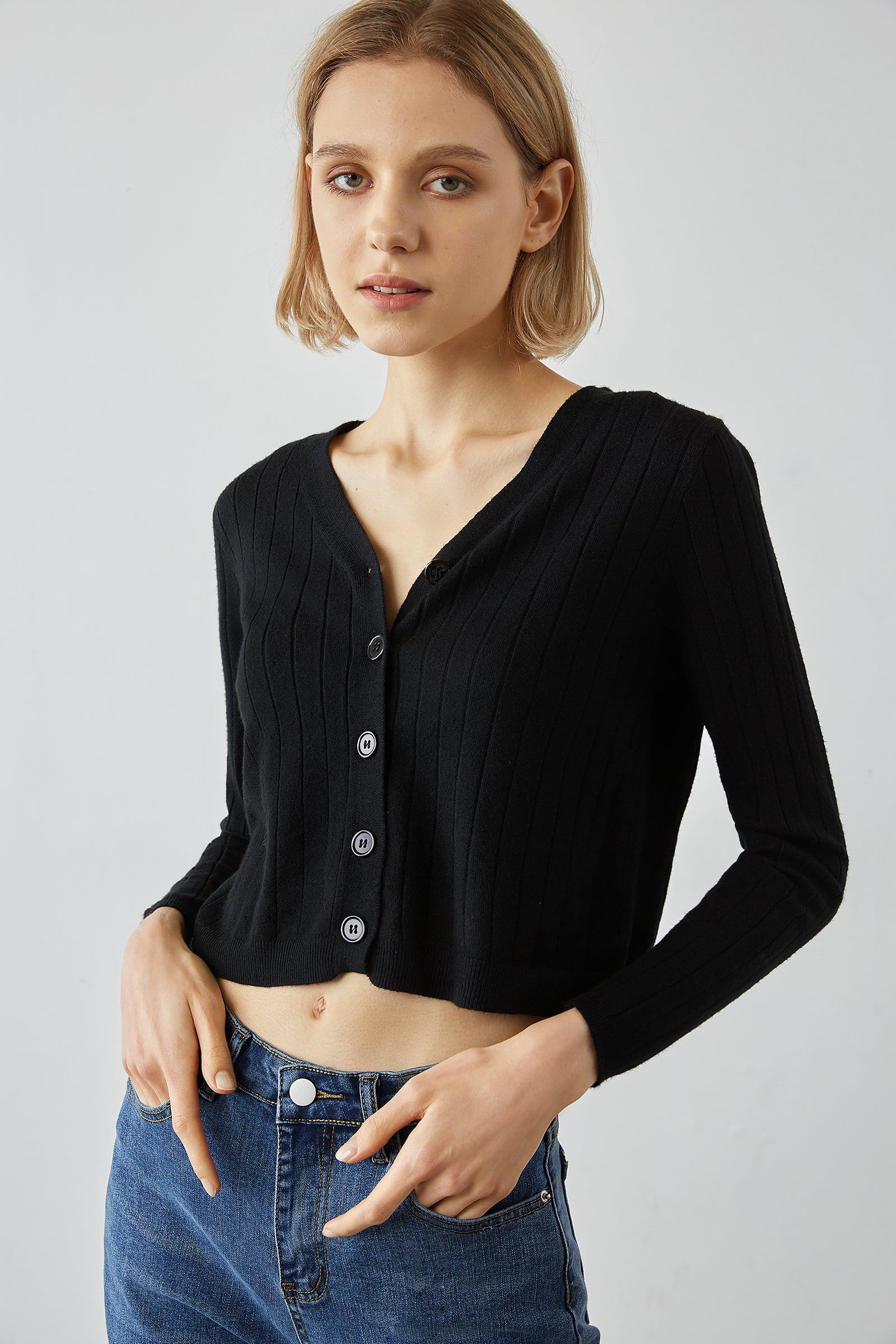 Abril Black Button-Up Cardigan