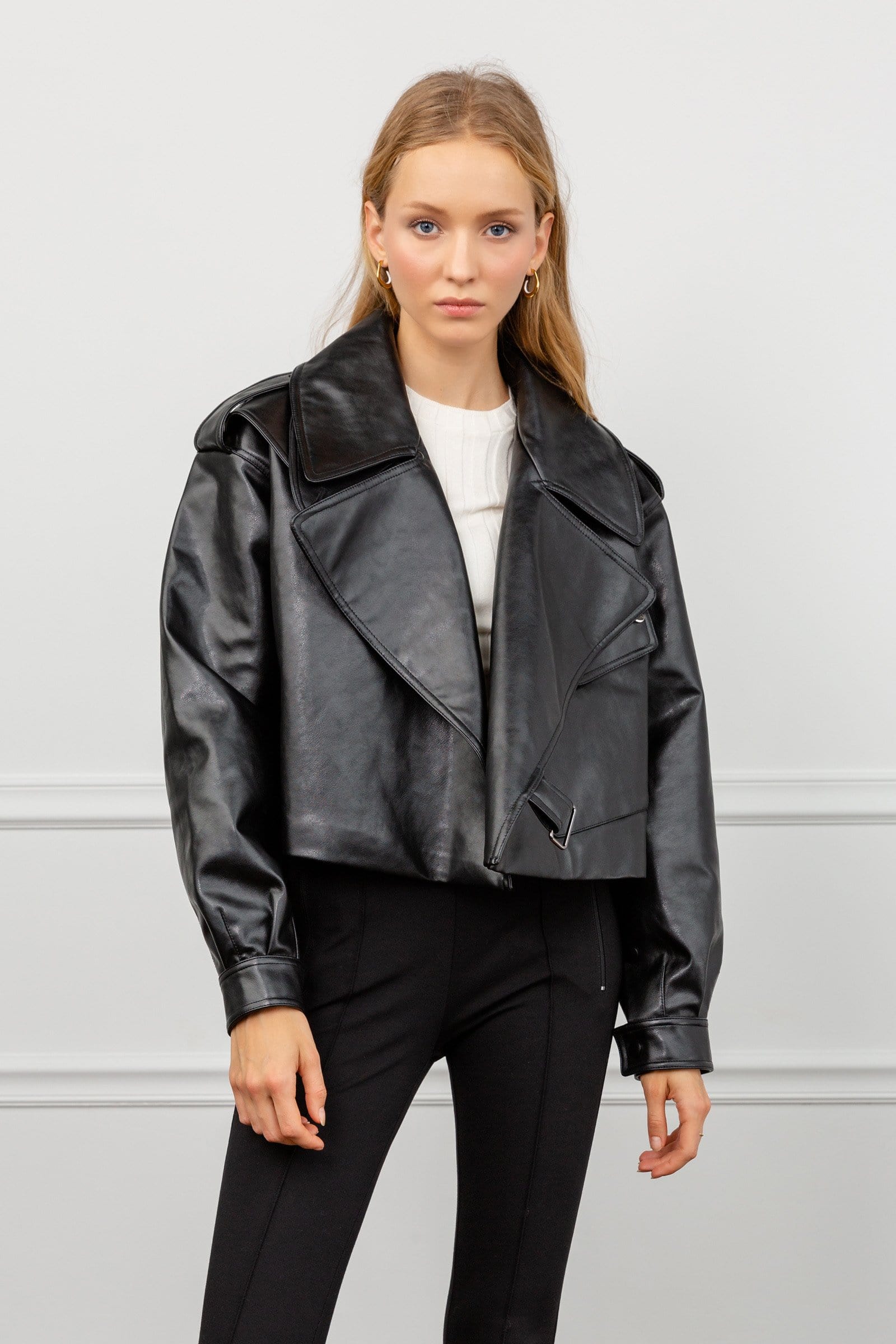 Alexa Black Oversize Vegan Leather Jacket