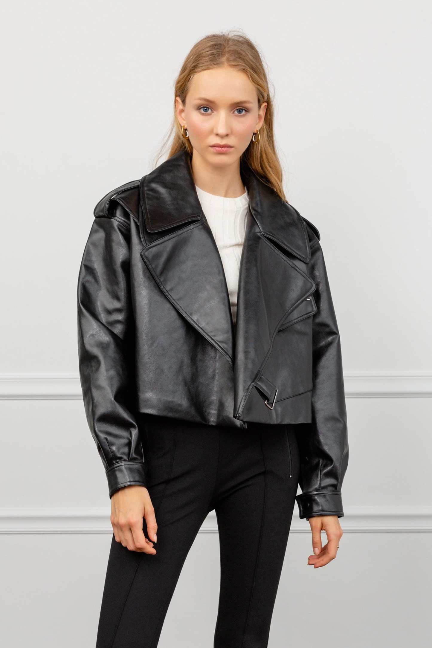 Alexa Black Oversize Vegan Leather Jacket