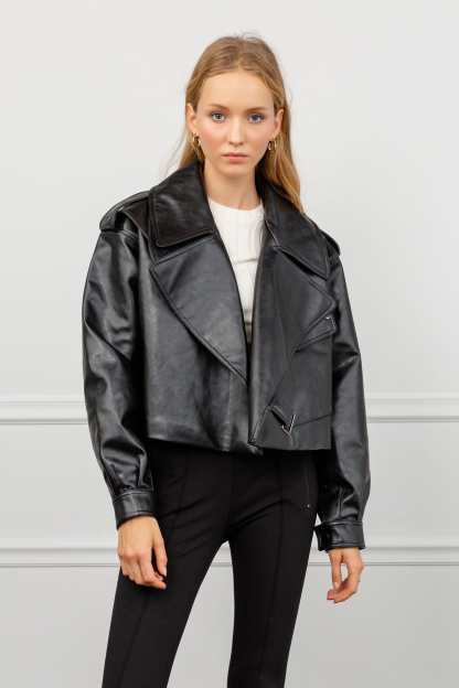 Alexa Black Oversize Vegan Leather Jacket