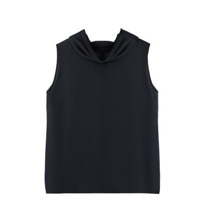 Black Sleeveless Pleat Detail Top