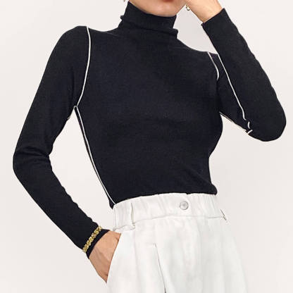 Black Cashmere-Blend Contrast Trim Turtleneck Sweater
