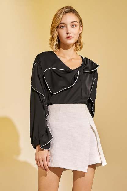 Black Contrast Trim Bowknot Blouse