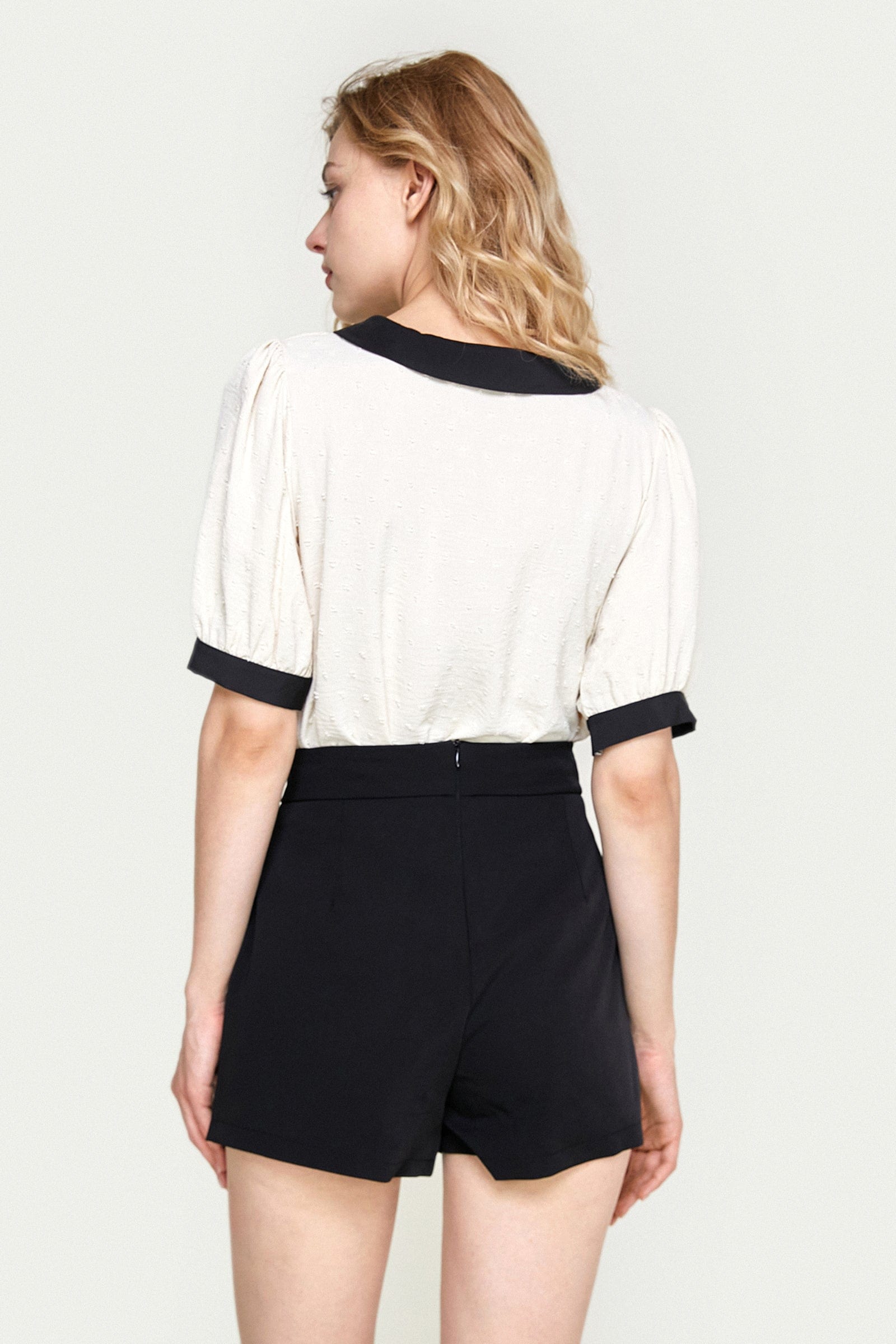 Beige Swiss Dot Short Sleeve Blouse