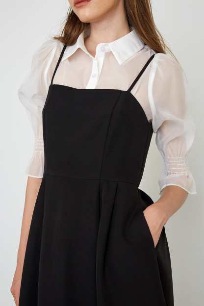 Astraea Black Slit Hem Midi Dress