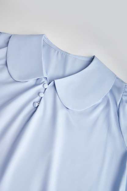 Light Steel Blue Doll Collar Chiffon Blouse
