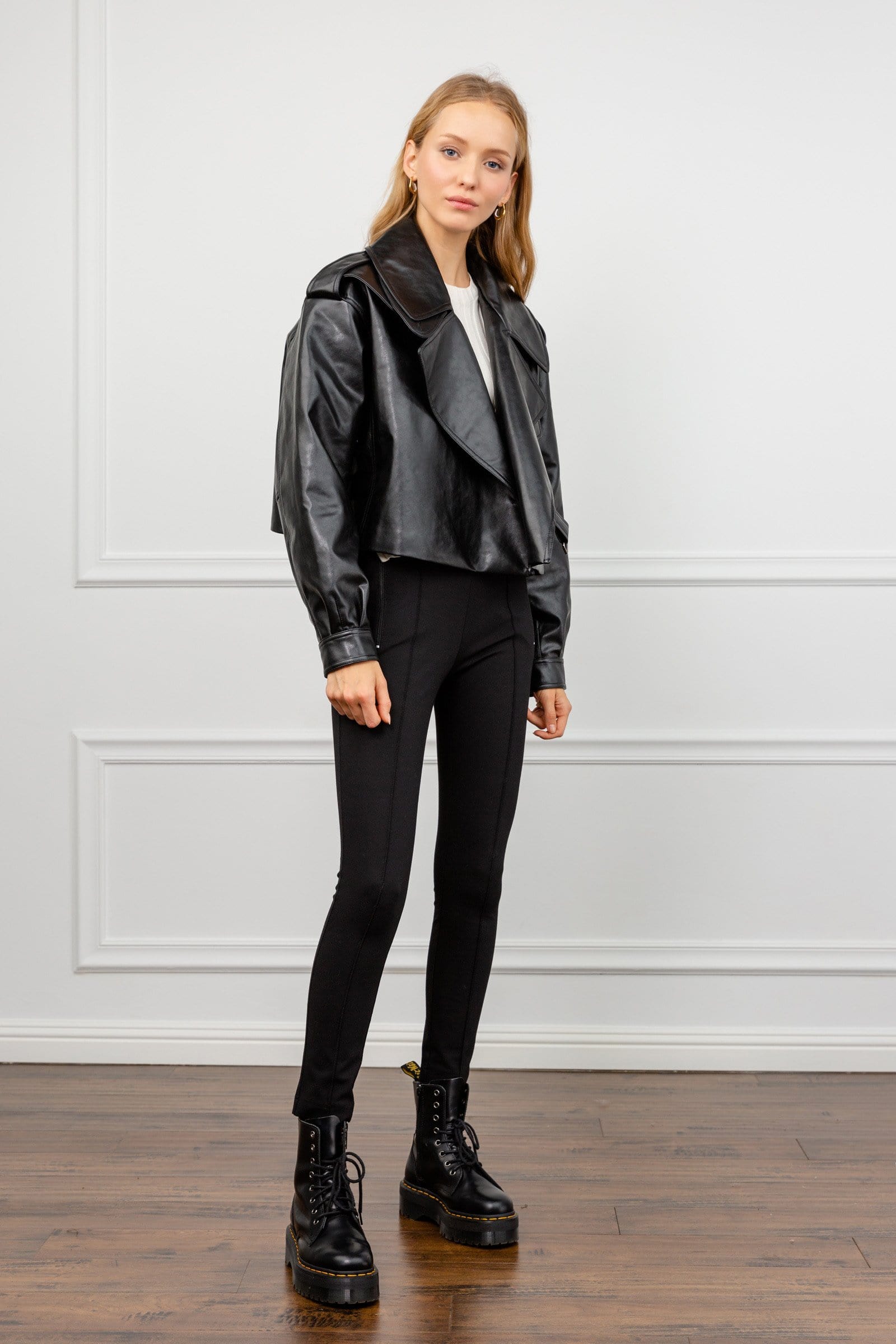 Alexa Black Oversize Vegan Leather Jacket