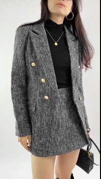 Black Lapel Collar Houndstooth Blazer