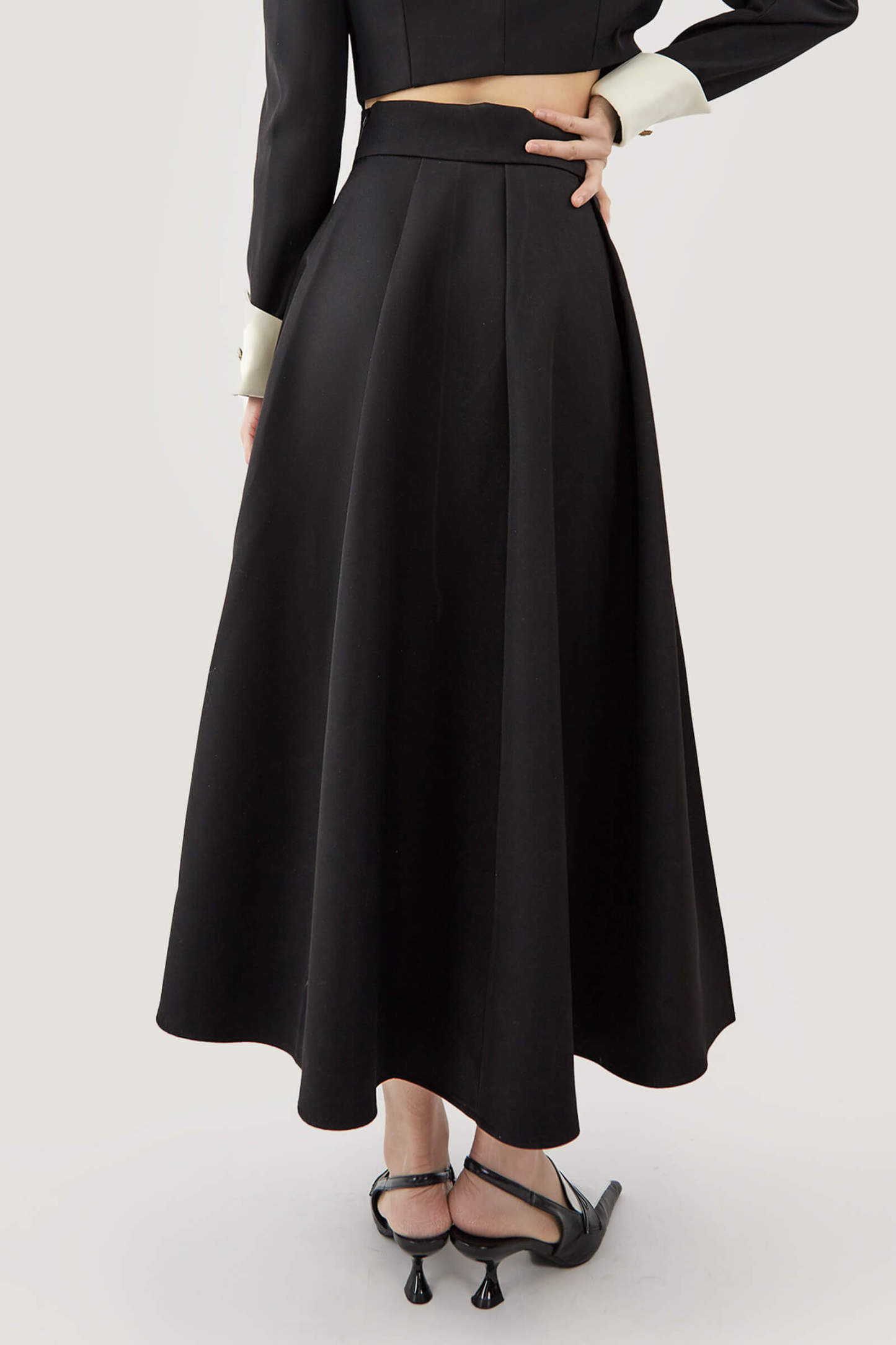 Black High-Waisted A Line Midi Skirt