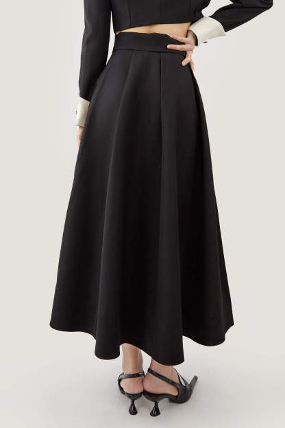 Black High-Waisted A Line Midi Skirt