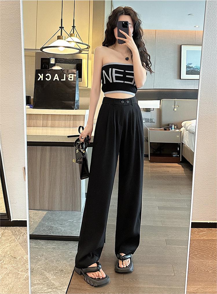 Black Business Casual Double Buckle Wide-leg Suit Pants