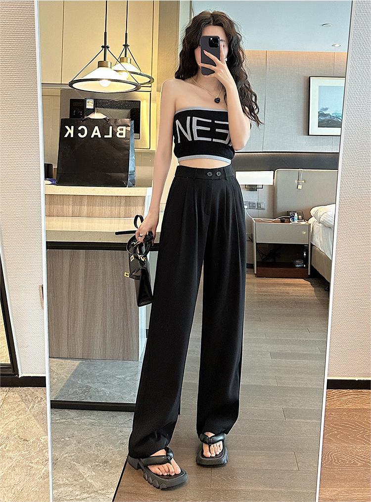 Black Business Casual Double Buckle Wide-leg Suit Pants
