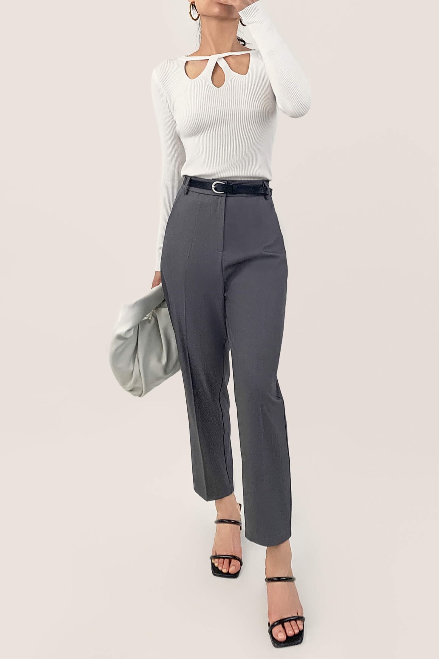 White Knitted Cut Out Detail Sweater