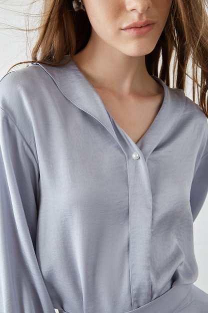 Keren Light Blue Puff Sleeve Shirt