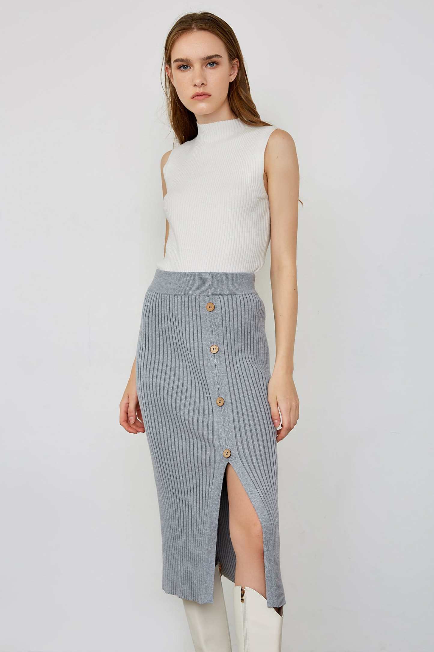 Taryn White High Collar Sleeveless Tank Top