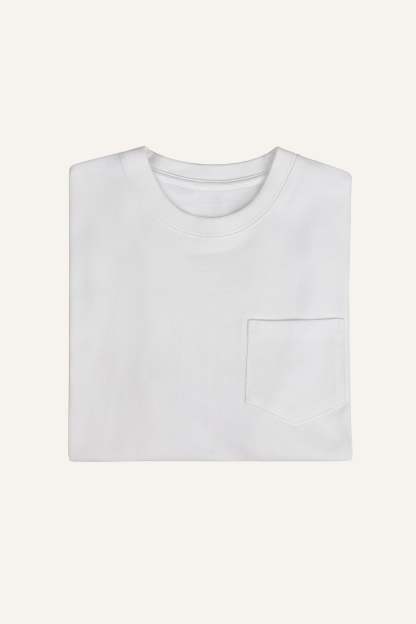 Women’s White Chest-Pocket Cotton T-Shirt